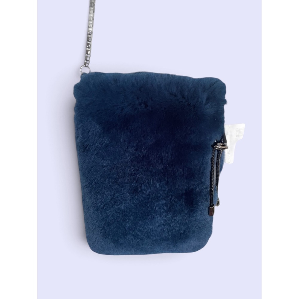 Linda Richards Rex Rabbit Fur Crossbody Bag Midnight Blue NWT Chain Handle